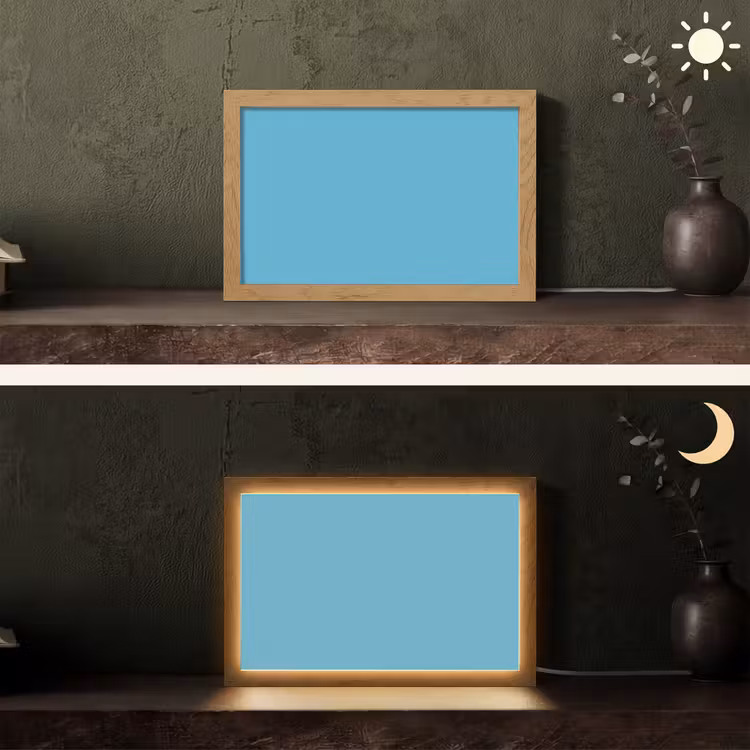 Ocean - Teal - Blauw Light Box met kabel (Tafellamp) klein 924 -sfeer3