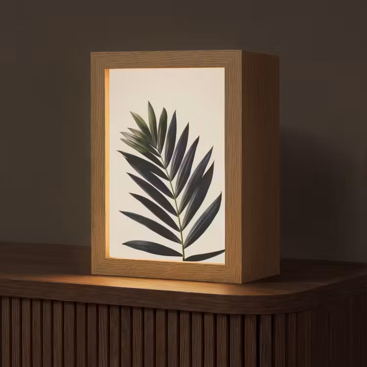 Palmblad - Donkere bladen - Subtiel Light Box met kabel (Tafellamp) klein -z3d_website