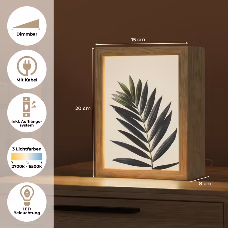 Palmblad - Donkere bladen - Subtiel Light Box met kabel (Tafellamp) klein -USP_DE