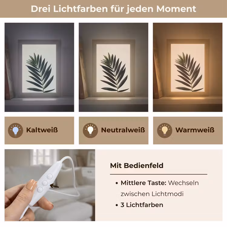 Palmblad - Donkere bladen - Subtiel Light Box met kabel (Tafellamp) klein -USP_lichtkleurDE