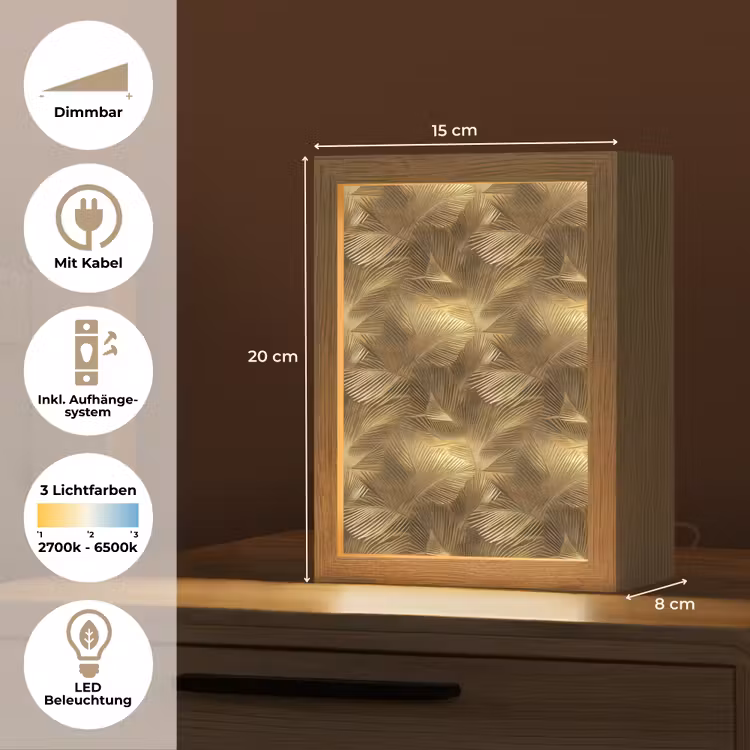 Palm - Waaier - Goud Light Box met kabel (Tafellamp) klein 925 -USP_DE