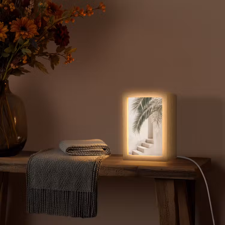 Palmboom - Schaduw - Trap - Beige Light Box met kabel (Tafellamp) klein -sfeer4