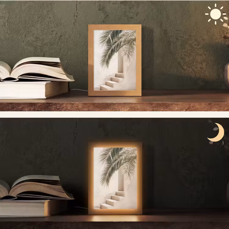 Palmboom - Schaduw - Trap - Beige Light Box met kabel (Tafellamp) klein -sfeer3