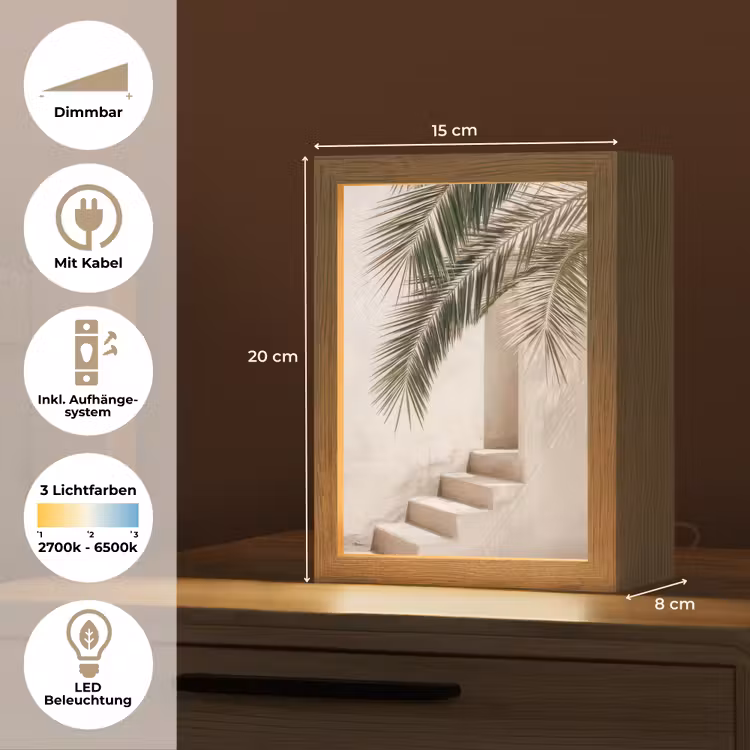 Palmboom - Schaduw - Trap - Beige Light Box met kabel (Tafellamp) klein -USP_DE