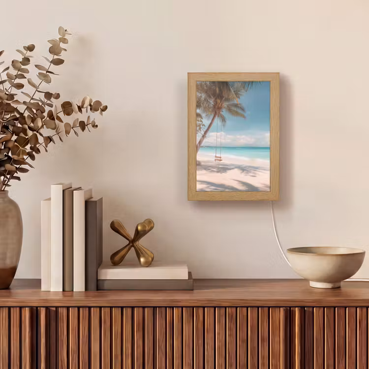Palmboom - Schommel - Strand - Lucht Light Box met kabel (Tafellamp) klein -sfeer2