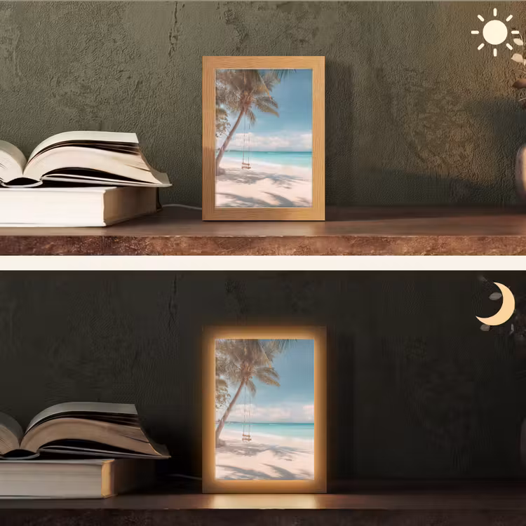 Palmboom - Schommel - Strand - Lucht Light Box met kabel (Tafellamp) klein -sfeer3