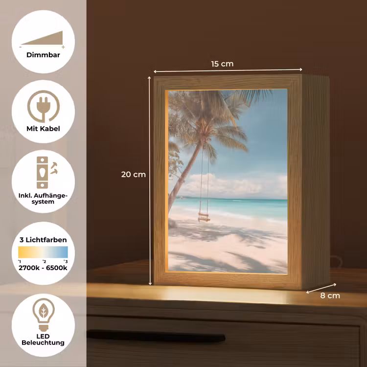 Palmboom - Schommel - Strand - Lucht Light Box met kabel (Tafellamp) klein -USP_DE