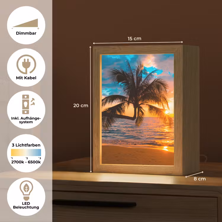 Palm - Zonsondergang - Horizon - Strand - Zee - Tropisch Light Box met kabel (Tafellamp) klein -USP_DE