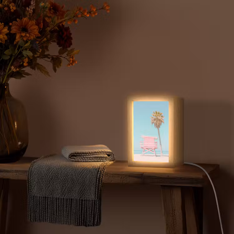 Palmboom - Strandhuis - Roze Light Box met kabel (Tafellamp) klein -sfeer4