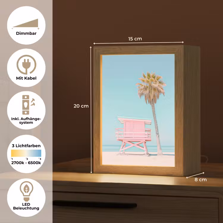 Palmboom - Strandhuis - Roze Light Box met kabel (Tafellamp) klein -USP_DE