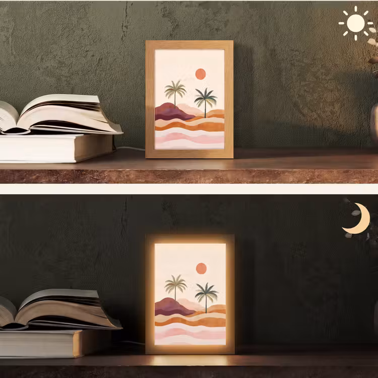 Palmbomen - Abstract - Zon - Heuvels Light Box met kabel (Tafellamp) klein -sfeer3