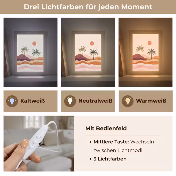 Palmbomen - Abstract - Zon - Heuvels Light Box met kabel (Tafellamp) klein -USP_lichtkleurDE