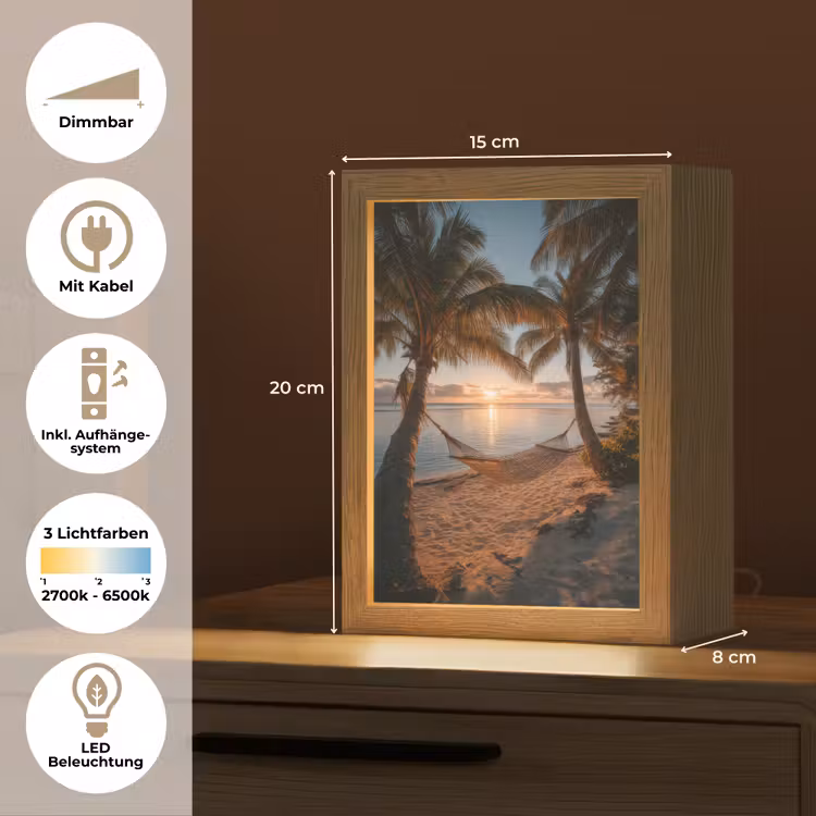 Palmbomen - Hangmat - Strand - Zonsondergang Light Box met kabel (Tafellamp) klein -USP_DE