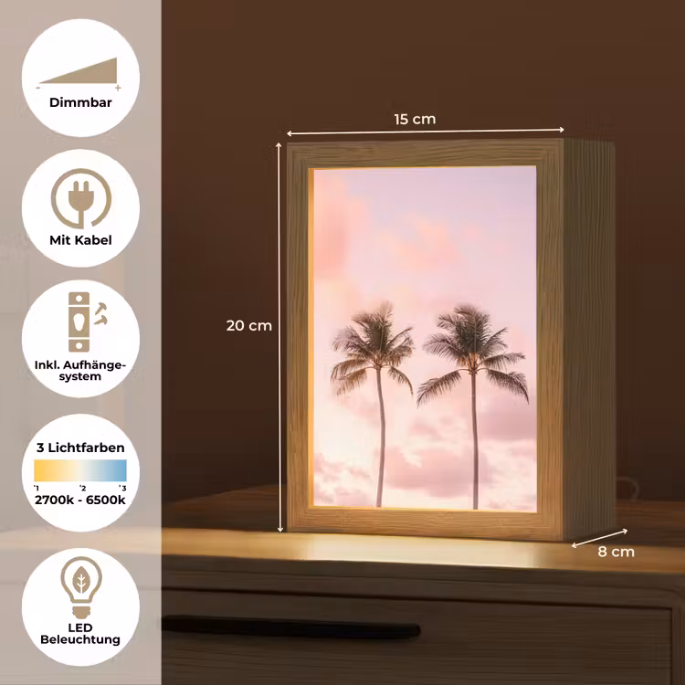 Palmbomen - Paars - Wolken - Lucht Light Box met kabel (Tafellamp) klein -USP_DE