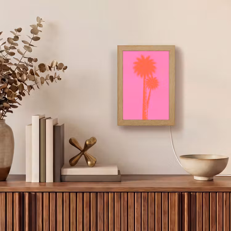 Palmbomen - Modern - Roze Light Box met kabel (Tafellamp) klein -sfeer2