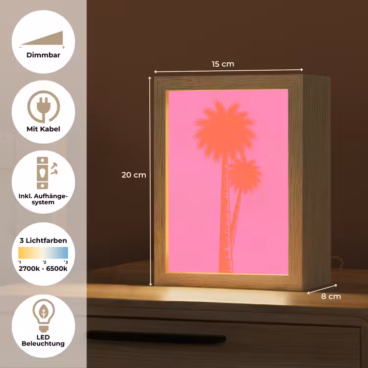 Palmbomen - Modern - Roze Light Box met kabel (Tafellamp) klein -USP_DE