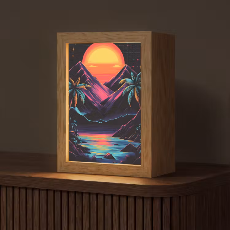 Palmbomen - Neonbergen - Sterrenhemel - Zon Light Box met kabel (Tafellamp) klein -z3d_website