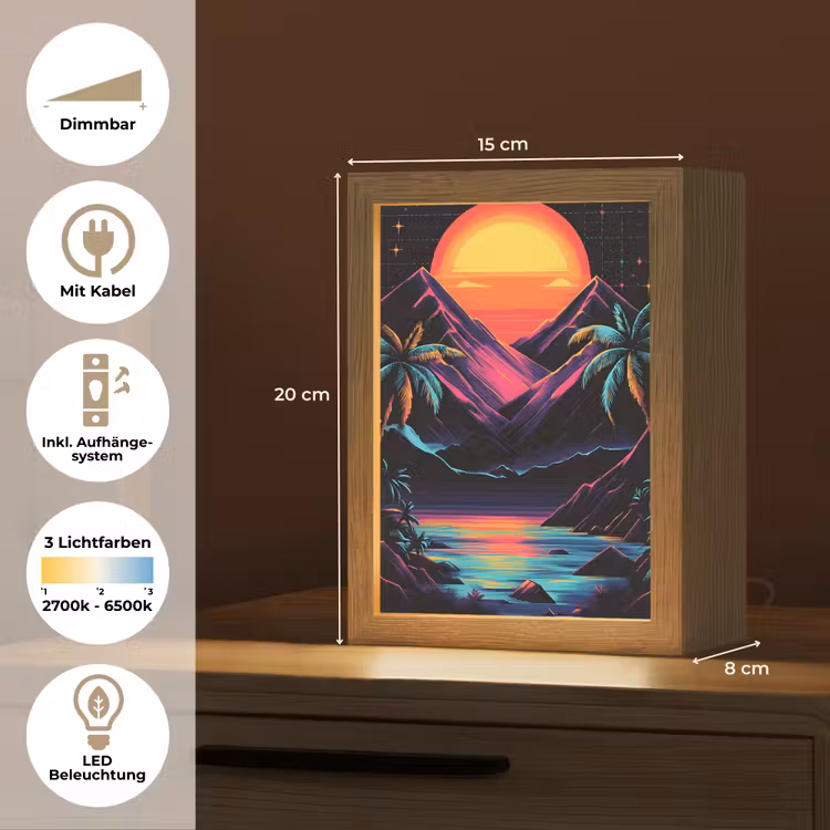 Palmbomen - Neonbergen - Sterrenhemel - Zon Light Box met kabel (Tafellamp) klein -USP_DE