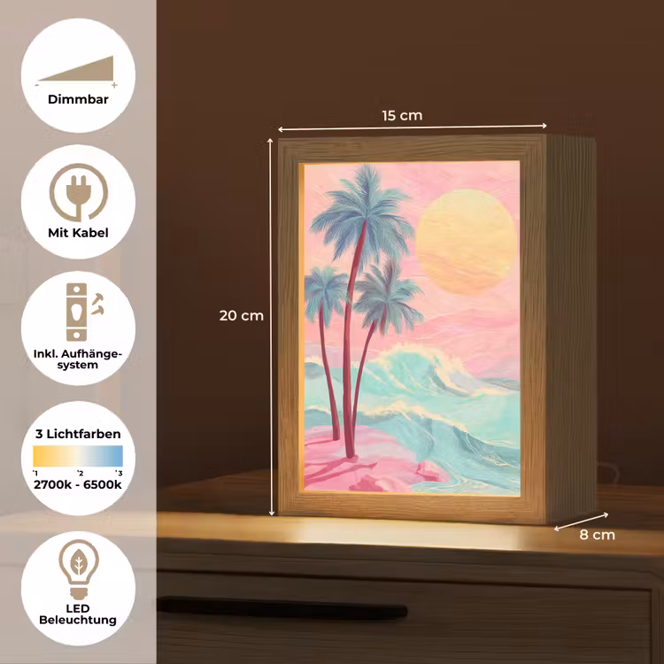 Palmbomen - Golven - Zee Light Box met kabel (Tafellamp) klein -USP_DE