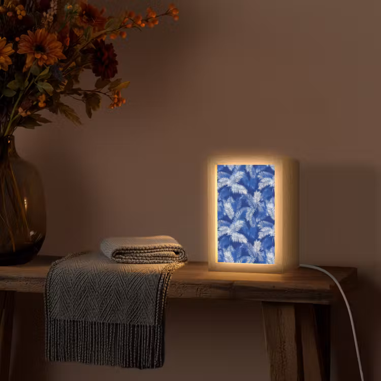 Palmblad - Patroon - Blauw Light Box met kabel (Tafellamp) klein 925 -sfeer4