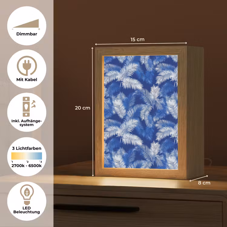 Palmblad - Patroon - Blauw Light Box met kabel (Tafellamp) klein 925 -USP_DE
