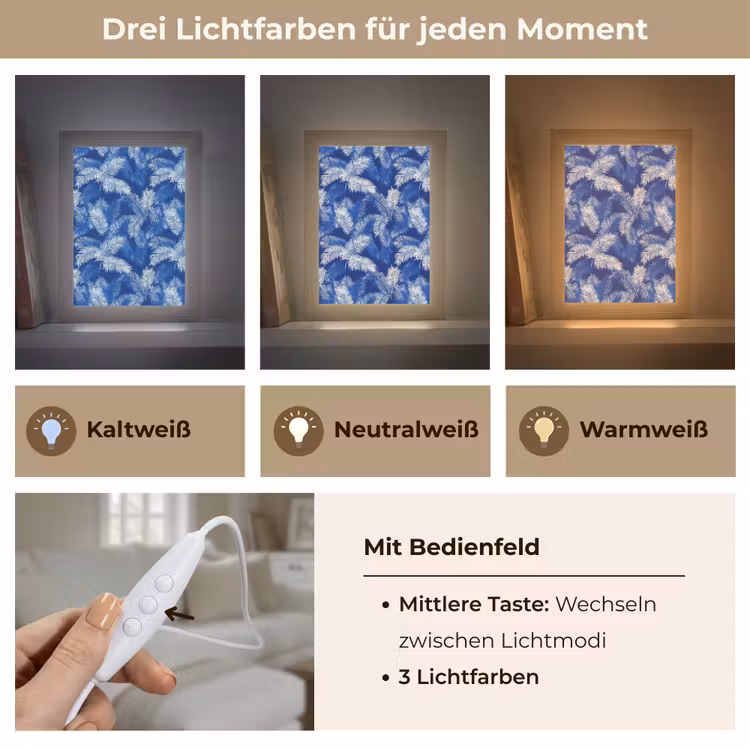 Palmblad - Patroon - Blauw Light Box met kabel (Tafellamp) klein 925 -USP_lichtkleurDE