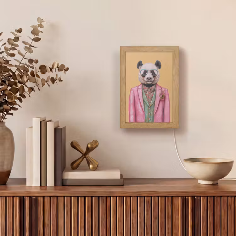 Panda - Pak - Zonnebril - Blauw Light Box met kabel (Tafellamp) klein -sfeer2