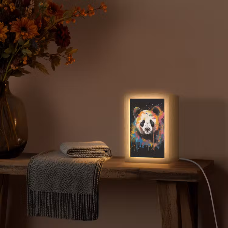 Panda - Graffiti - Dieren - Zwart - Kleuren Light Box met kabel (Tafellamp) klein -sfeer4