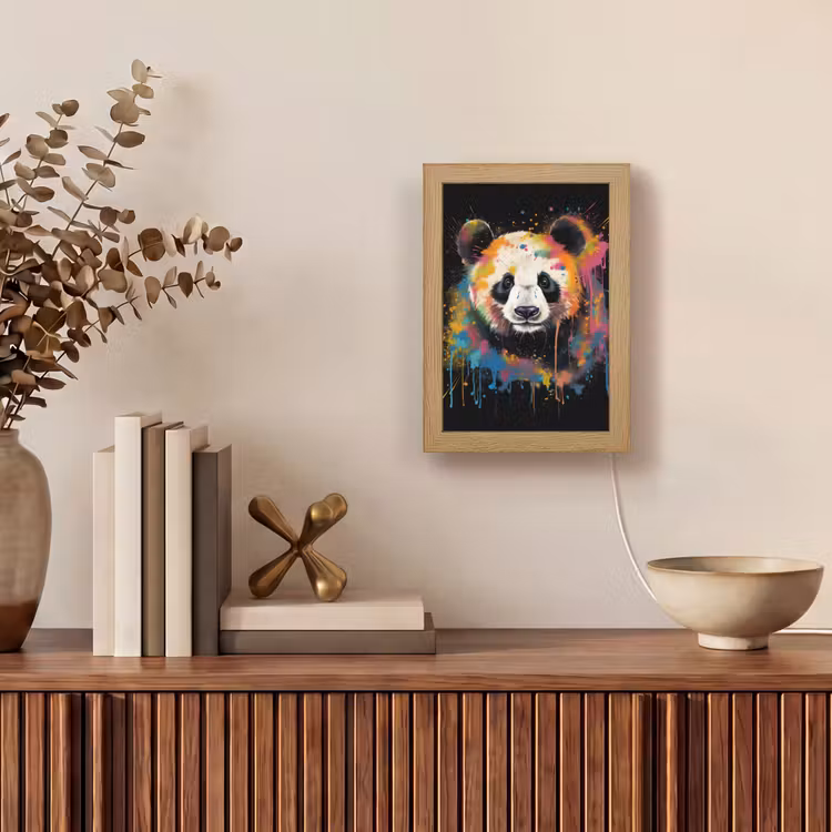 Panda - Graffiti - Dieren - Zwart - Kleuren Light Box met kabel (Tafellamp) klein -sfeer2
