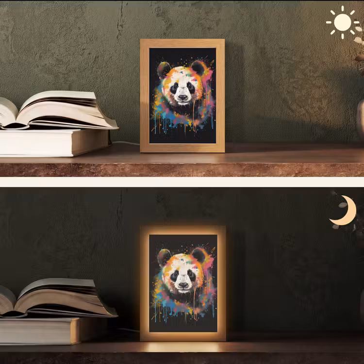 Panda - Graffiti - Dieren - Zwart - Kleuren Light Box met kabel (Tafellamp) klein -sfeer3