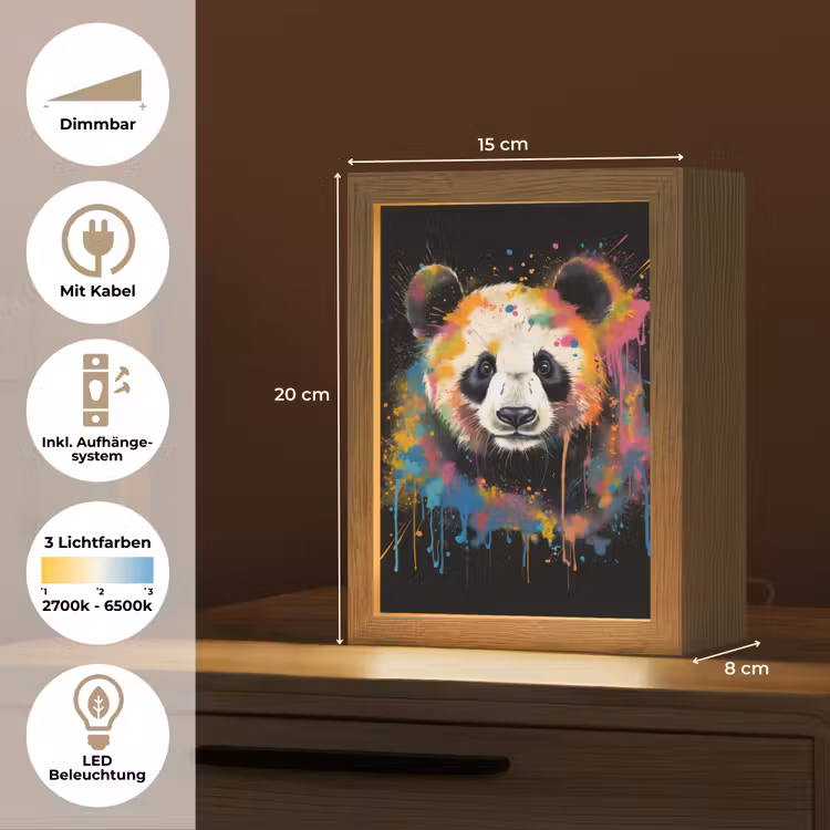 Panda - Graffiti - Dieren - Zwart - Kleuren Light Box met kabel (Tafellamp) klein -USP_DE
