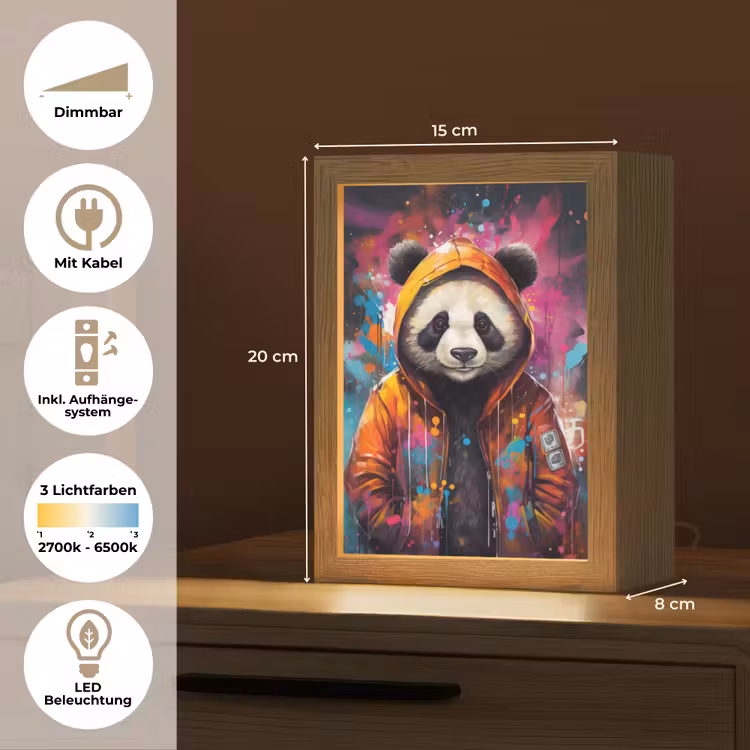 Panda - Jas - Graffiti - Oranje Light Box met kabel (Tafellamp) klein -USP_DE