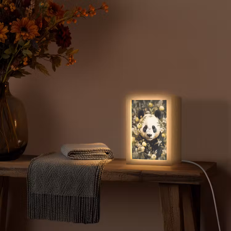 Panda - Pandabeer - Wilde dieren - Natuur - Bloemen Light Box met kabel (Tafellamp) klein -sfeer4