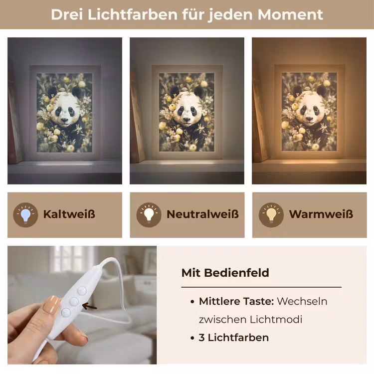 Panda - Pandabeer - Wilde dieren - Natuur - Bloemen Light Box met kabel (Tafellamp) klein -USP_lichtkleurDE