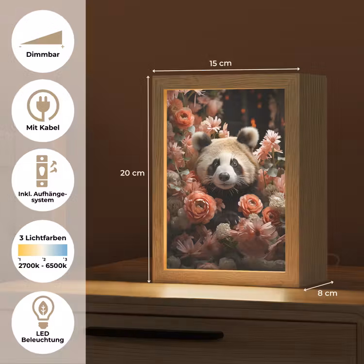 Panda - Dier - Bloemen - Natuur - Botanisch Light Box met kabel (Tafellamp) klein -USP_DE
