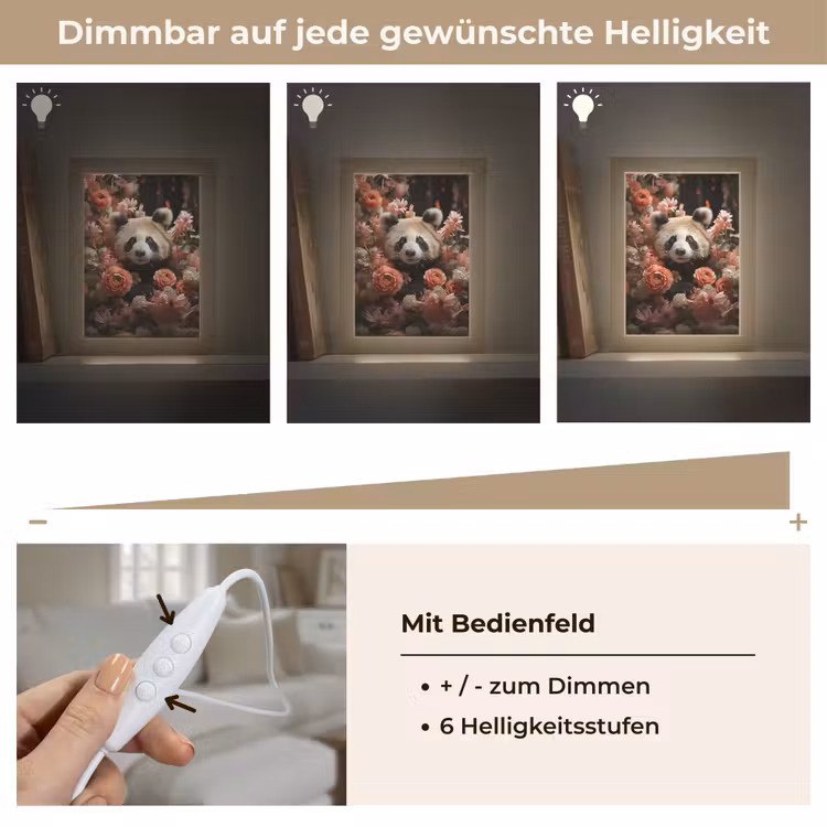 Panda - Dier - Bloemen - Natuur - Botanisch Light Box met kabel (Tafellamp) klein -USP_dimbaarDE