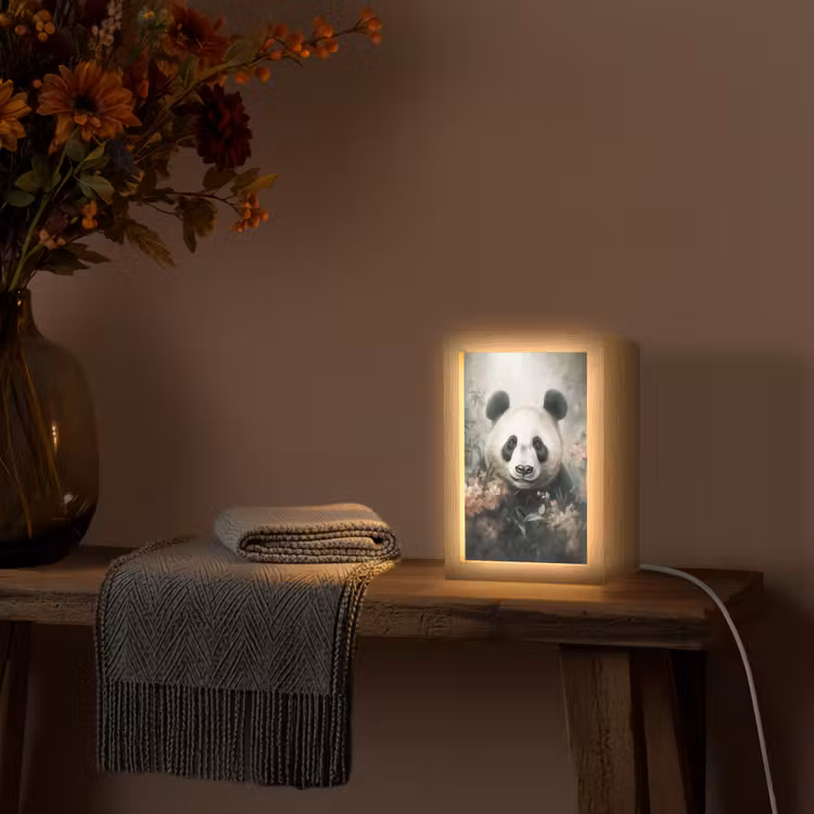 Panda - Dieren - Bloemen - Planten Light Box met kabel (Tafellamp) klein -sfeer4