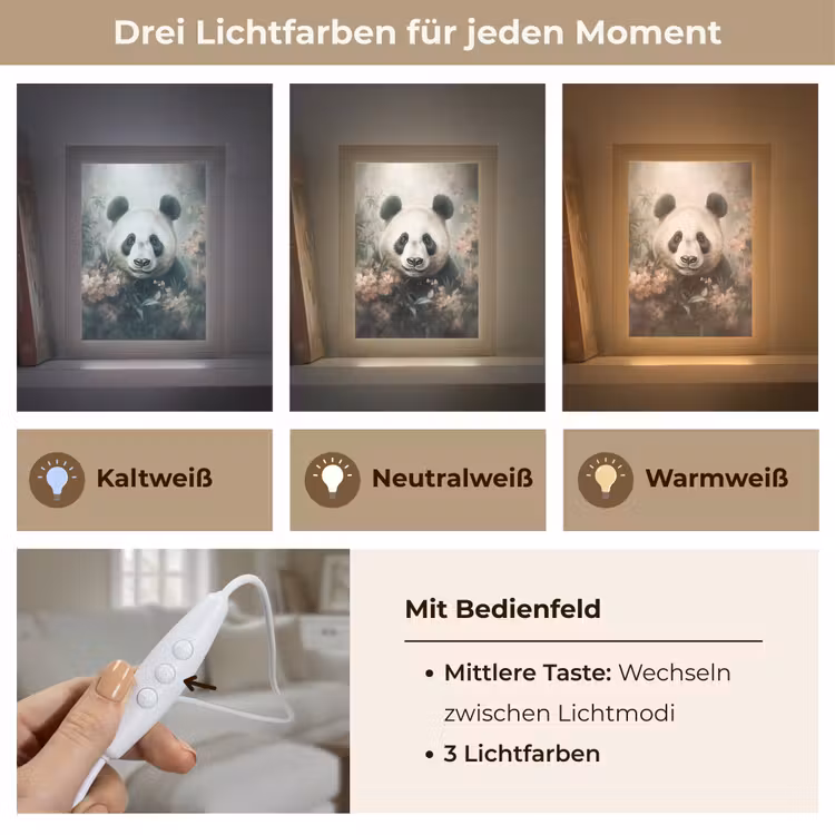 Panda - Dieren - Bloemen - Planten Light Box met kabel (Tafellamp) klein -USP_lichtkleurDE