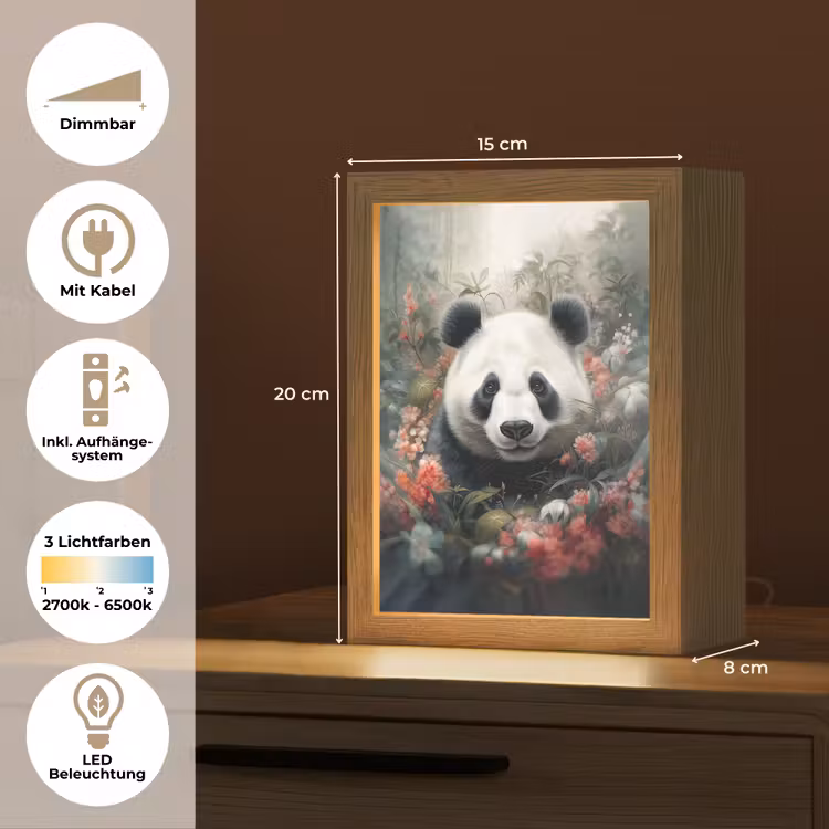 Panda - Wilde dieren - Bloemen - Natuur Light Box met kabel (Tafellamp) klein -USP_DE