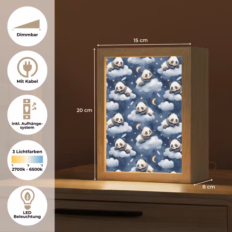 Panda's - Slapen - Blauw Light Box met kabel (Tafellamp) klein 925 -USP_DE