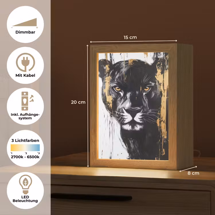 Panter - Zwart - Abstract - Verfstreken Light Box met kabel (Tafellamp) klein -USP_DE