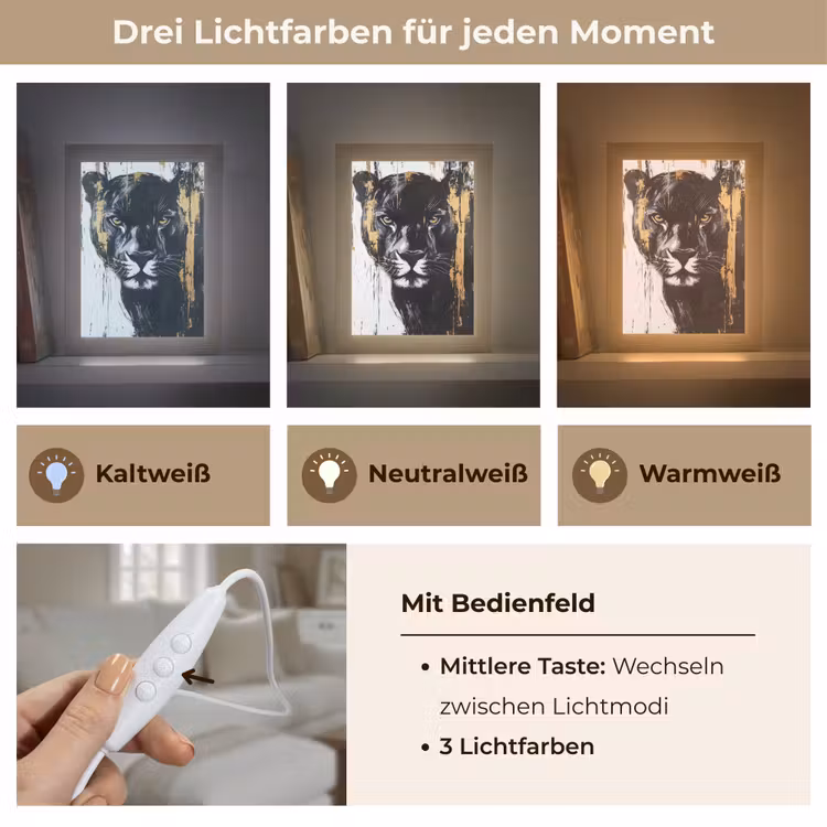 Panter - Zwart - Abstract - Verfstreken Light Box met kabel (Tafellamp) klein -USP_lichtkleurDE