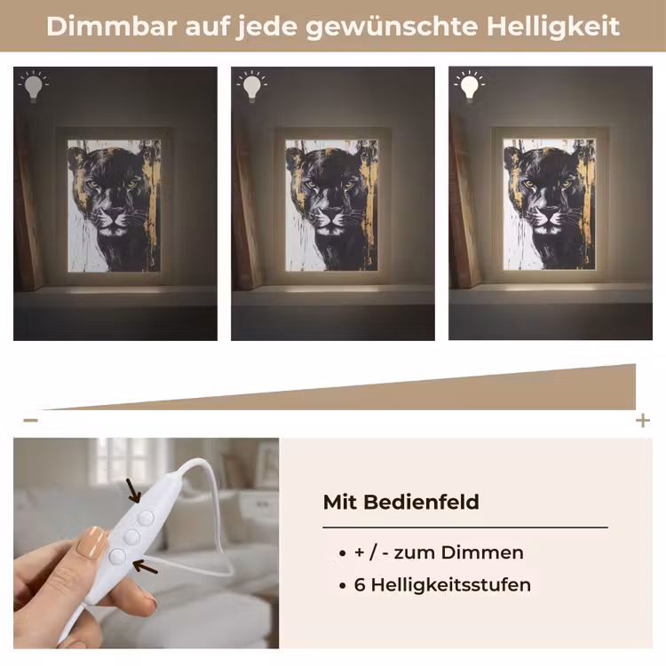 Panter - Zwart - Abstract - Verfstreken Light Box met kabel (Tafellamp) klein -USP_dimbaarDE