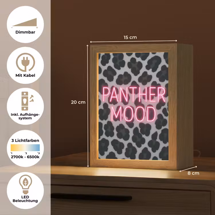 Panterprint - Zwart - Neonletters - Roze Light Box met kabel (Tafellamp) klein -USP_DE