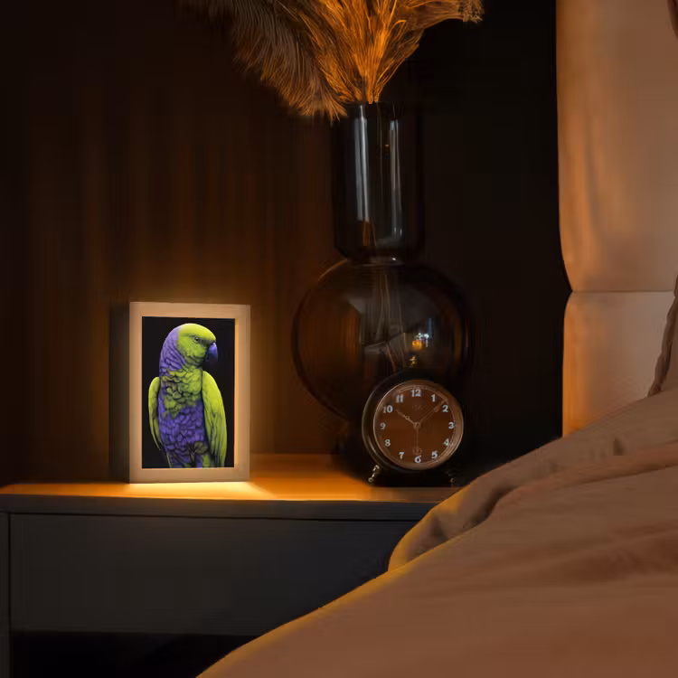 Papegaai - Veren - Opvallend - Groen Light Box met kabel (Tafellamp) klein -sfeer1