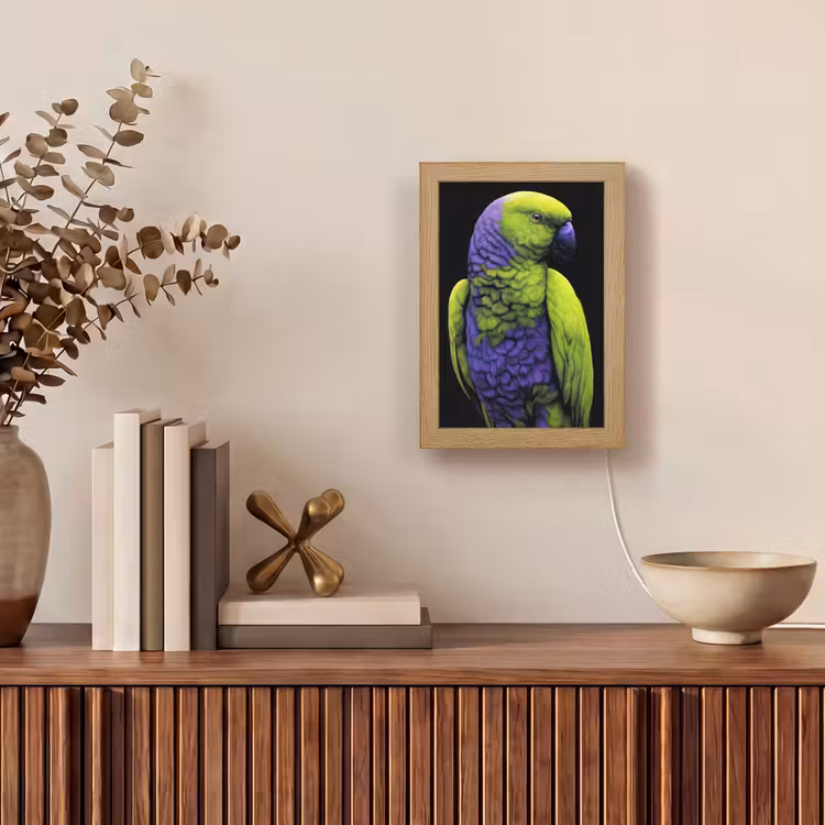 Papegaai - Veren - Opvallend - Groen Light Box met kabel (Tafellamp) klein -sfeer2