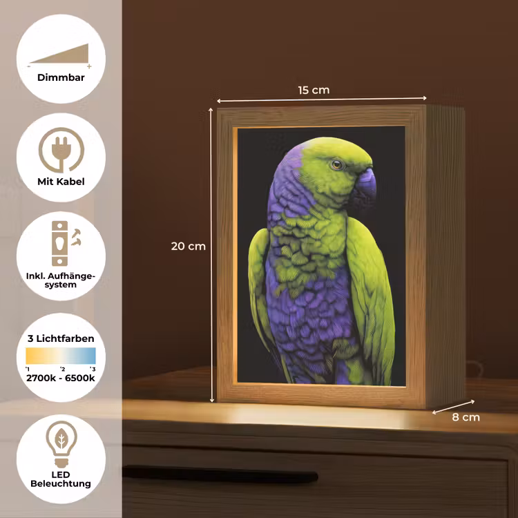 Papegaai - Veren - Opvallend - Groen Light Box met kabel (Tafellamp) klein -USP_DE