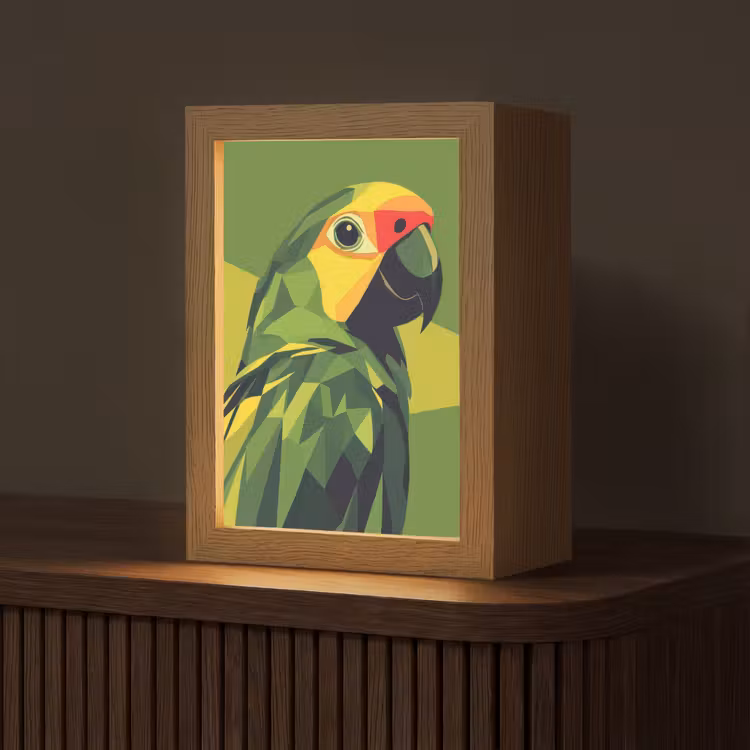 Papegaai - Groen - Snavel - Abstract Light Box met kabel (Tafellamp) klein -z3d_website