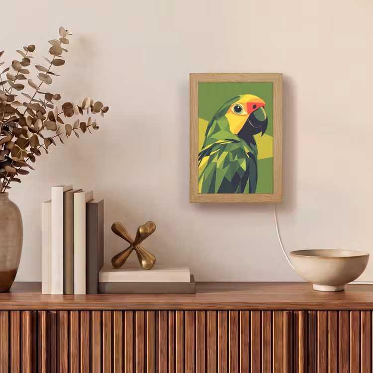 Papegaai - Groen - Snavel - Abstract Light Box met kabel (Tafellamp) klein -sfeer2