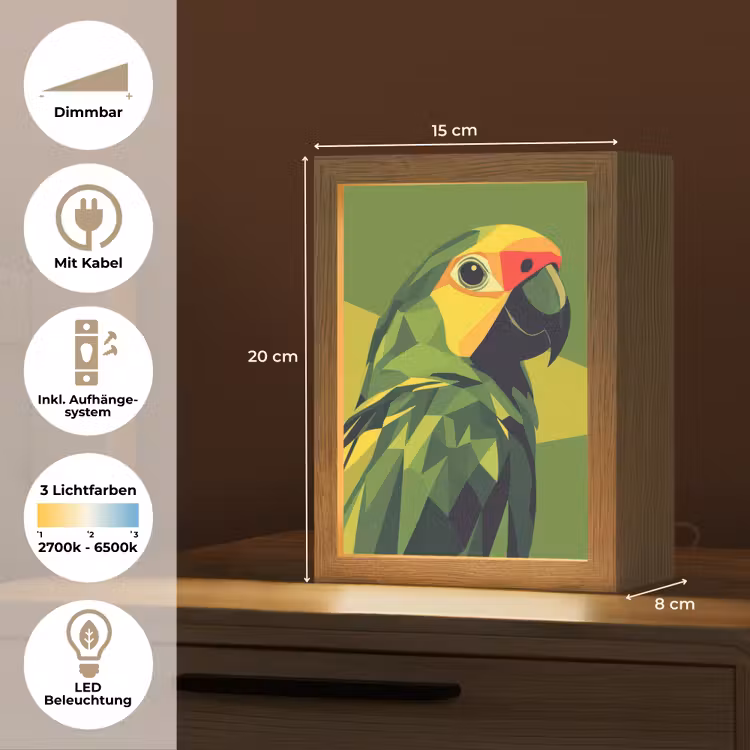 Papegaai - Groen - Snavel - Abstract Light Box met kabel (Tafellamp) klein -USP_DE